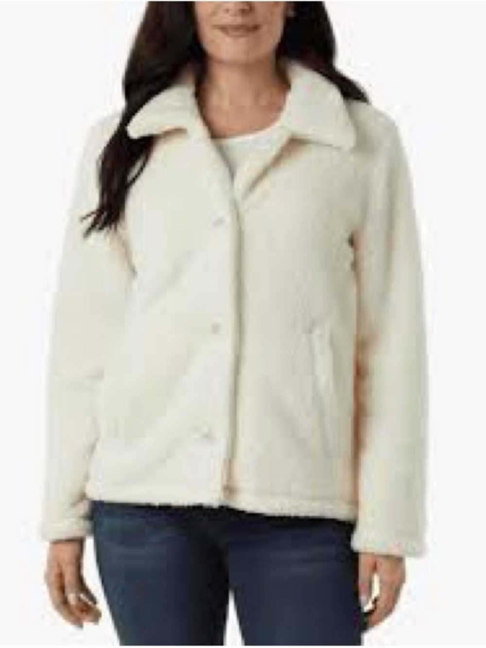 32 Degrees Cream Sherpa Button-Front Jacket